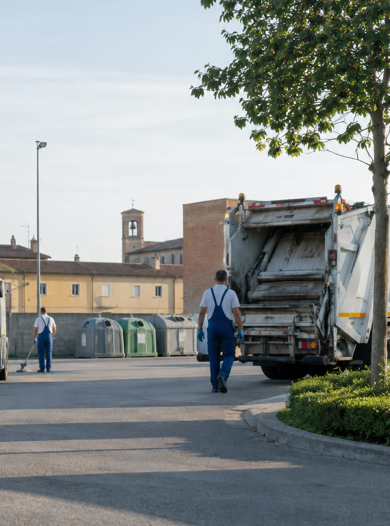 Azienda igiene urbana Brianza: Operatori ecologici e camion della spazzatura per la raccolta differenziata e pulizia della città.